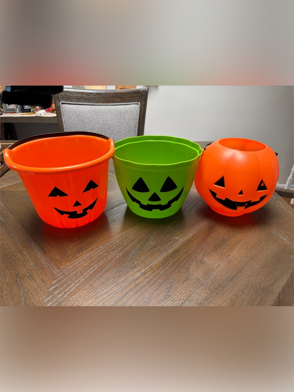 Halloween Pumpkin Candy Buckets Lot of 3 Jack O Lantern Pails